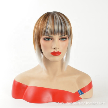 Wholesale Synthetic wigs short Silky straight blend color gold and brown and silver gray Wig for black women